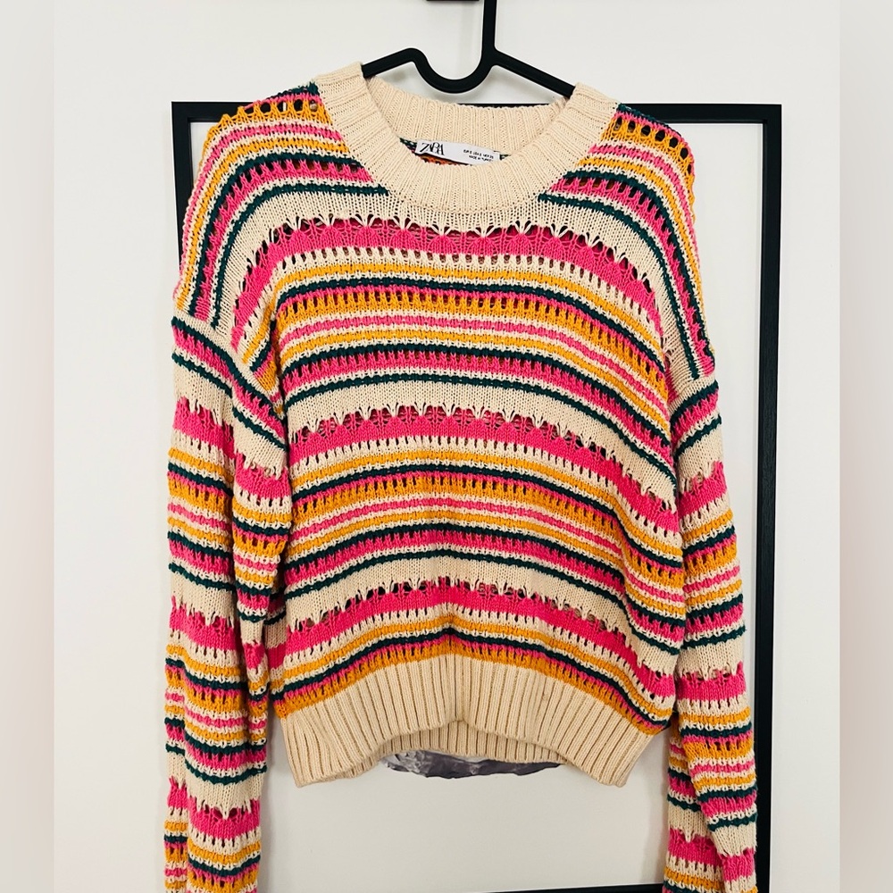 Zara Vibrant Striped Crew Neck Sweater